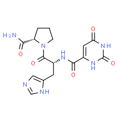 ChemSpider 2D Image | N-[(2,6-Dioxo-1,2,3,6-tetrahydro-4-pyrimidinyl)carbonyl]-D-histidyl-L-prolinamide | C16H19N7O5