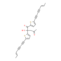 ChemSpider 2D Image | 1,2-Bis{5-[(5E)-5-heptene-1,3-diyn-1-yl]-2-thienyl}-2-hydroxy-1,4-pentanedione | C27H20O3S2
