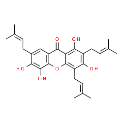 ChemSpider 2D Image | 1,3,5,6-Tetrahydroxy-2,4,7-tris(3-methyl-2-buten-1-yl)-9H-xanthen-9-one | C28H32O6