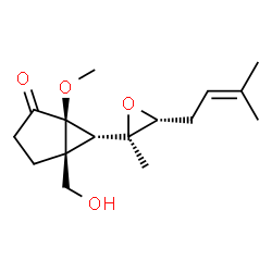 ChemSpider 2D Image | (1S,5S,6S)-5-(Hydroxymethyl)-1-methoxy-6-[(2R,3R)-2-methyl-3-(3-methyl-2-buten-1-yl)-2-oxiranyl]bicyclo[3.1.0]hexan-2-one | C16H24O4
