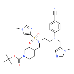 ChemSpider 2D Image | tert-butyl 4-({(2-{(4-cyanophenyl)[(1-methyl-1H-imidazol-5-yl)methyl]amino}ethyl)[(1-methyl-1H-imidazol-4-yl)sulfonyl]amino}methyl)piperidine-1-carboxylate | C29H40N8O4S