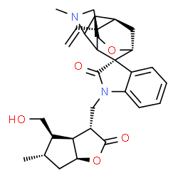 ChemSpider 2D Image | (1'R,2'S,3S,8'R,11'S)-1-{[(3R,3aS,4R,5S,6aS)-4-(Hydroxymethyl)-5-methyl-2-oxohexahydro-2H-cyclopenta[b]furan-3-yl]methyl}-4'-methyl-2'-vinylspiro[indole-3,7'-[9]oxa[4]azatetracyclo[6.3.1.0~2,6~.0~5,11
~]dodecan]-2(1H)-one | C30H36N2O5