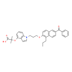 ChemSpider 2D Image | 2-[(1-{3-[(6-Benzoyl-1-propyl-2-naphthyl)oxy]propyl}-1H-indol-4-yl)oxy]-2-methylpropanoic acid | C35H35NO5