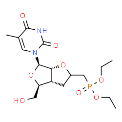 ChemSpider 2D Image | Diethyl {[(3aR,4S,6R,6aR)-4-(hydroxymethyl)-6-(5-methyl-2,4-dioxo-3,4-dihydro-1(2H)-pyrimidinyl)hexahydrofuro[3,4-b]furan-2-yl]methyl}phosphonate | C17H27N2O8P