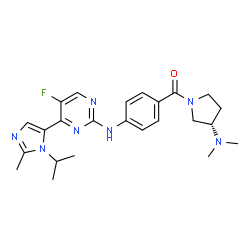 ChemSpider 2D Image | [(3S)-3-(Dimethylamino)-1-pyrrolidinyl](4-{[5-fluoro-4-(1-isopropyl-2-methyl-1H-imidazol-5-yl)-2-pyrimidinyl]amino}phenyl)methanone | C24H30FN7O