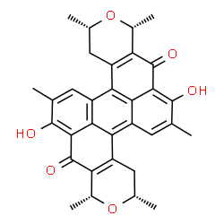ChemSpider 2D Image | (1R,3S,9R,11S)-7,15-Dihydroxy-1,3,6,9,11,14-hexamethyl-1,3,4,9,11,12-hexahydro-8H,16H-isochromeno[7',6',5':5,10]anthra[9,1-fg]isochromene-8,16-dione | C32H30O6