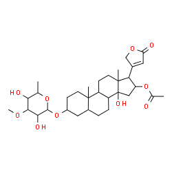 ChemSpider 2D Image | 16-Acetoxy-3-[(6-deoxy-3-O-methylhexopyranosyl)oxy]-14-hydroxycard-20(22)-enolide | C32H48O10