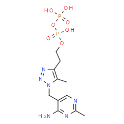 ChemSpider 2D Image | 2-{1-[(4-Amino-2-methyl-5-pyrimidinyl)methyl]-5-methyl-1H-1,2,3-triazol-4-yl}ethyl trihydrogen diphosphate | C11H18N6O7P2