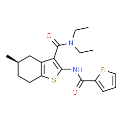 ChemSpider 2D Image | (5R)-N,N-Diethyl-5-methyl-2-[(2-thienylcarbonyl)amino]-4,5,6,7-tetrahydro-1-benzothiophene-3-carboxamide | C19H24N2O2S2