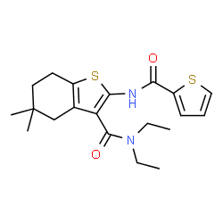 ChemSpider 2D Image | N,N-Diethyl-5,5-dimethyl-2-[(2-thienylcarbonyl)amino]-4,5,6,7-tetrahydro-1-benzothiophene-3-carboxamide | C20H26N2O2S2