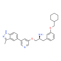 ChemSpider 2D Image | (2S)-1-[3-(Cyclohexylmethoxy)phenyl]-3-{[5-(3-methyl-1H-indazol-5-yl)-3-pyridinyl]oxy}-2-propanamine | C29H34N4O2