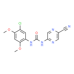 ChemSpider 2D Image | 1-(5-Chloro-2,4-dimethoxyphenyl)-3-(5-cyano-2-pyrazinyl)urea | C14H12ClN5O3