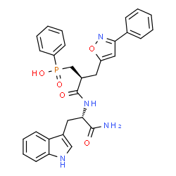 ChemSpider 2D Image | Nalpha-{(2S)-3-[Hydroxy(phenyl)phosphoryl]-2-[(3-phenyl-1,2-oxazol-5-yl)methyl]propanoyl}-L-tryptophanamide | C30H29N4O5P