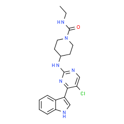 ChemSpider 2D Image | 4-{[5-Chloro-4-(1H-indol-3-yl)-2-pyrimidinyl]amino}-N-ethyl-1-piperidinecarboxamide | C20H23ClN6O