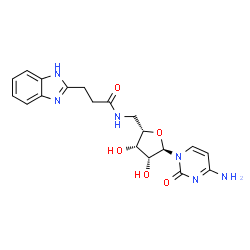 ChemSpider 2D Image | 4-Amino-1-(5-{[3-(1H-benzimidazol-2-yl)propanoyl]amino}-5-deoxy-alpha-L-lyxofuranosyl)-2(1H)-pyrimidinone | C19H22N6O5