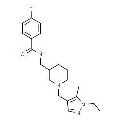 ChemSpider 2D Image | N-({1-[(1-Ethyl-5-methyl-1H-pyrazol-4-yl)methyl]-3-piperidinyl}methyl)-4-fluorobenzamide | C20H27FN4O