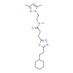 ChemSpider 2D Image | 3-[5-(2-Cyclohexylethyl)-1,3,4-oxadiazol-2-yl]-N-[2-(3,5-dimethyl-1H-pyrazol-1-yl)ethyl]-N-methylpropanamide | C21H33N5O2