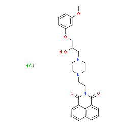 ChemSpider 2D Image | 2-(2-{4-[2-Hydroxy-3-(3-methoxyphenoxy)propyl]-1-piperazinyl}ethyl)-1H-benzo[de]isoquinoline-1,3(2H)-dione hydrochloride (1:1) | C28H32ClN3O5