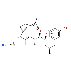 ChemSpider 2D Image | (4E,8S,9R,10E,12S,13R,14S,16R)-13,20-Dihydroxy-14-methoxy-4,8,10,12,16-pentamethyl-3-oxo-2-azabicyclo[16.3.1]docosa-1(22),4,10,18,20-pentaen-9-yl carbamate | C28H42N2O6