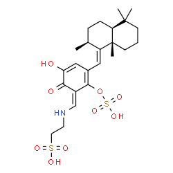 ChemSpider 2D Image | 2-({(Z)-[5-Hydroxy-6-oxo-2-(sulfooxy)-3-{(E)-[(2S,4aS,8aS)-2,5,5,8a-tetramethyloctahydro-1(2H)-naphthalenylidene]methyl}-2,4-cyclohexadien-1-ylidene]methyl}amino)ethanesulfonic acid | C24H35NO9S2