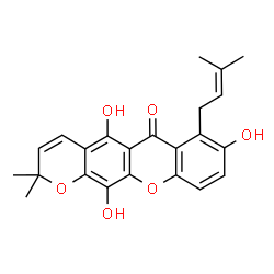 ChemSpider 2D Image | 5,8,12-Trihydroxy-2,2-dimethyl-7-(3-methyl-2-buten-1-yl)-2H,6H-pyrano[3,2-b]xanthen-6-one | C23H22O6