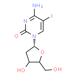ChemSpider 2D Image | 4-Amino-1-[(1R)-2-deoxypentofuranosyl]-5-iodo-2(1H)-pyrimidinone | C9H12IN3O4