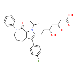 ChemSpider 2D Image | (3R,5R)-7-[3-(4-Fluorophenyl)-1-isopropyl-8-oxo-7-phenyl-1,4,5,6,7,8-hexahydropyrrolo[2,3-c]azepin-2-yl]-3,5-dihydroxyheptanoic acid | C30H35FN2O5