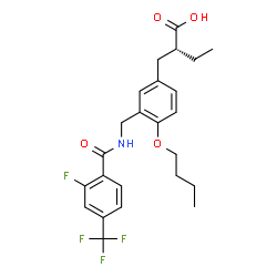 ChemSpider 2D Image | (2S)-2-[4-Butoxy-3-({[2-fluoro-4-(trifluoromethyl)benzoyl]amino}methyl)benzyl]butanoic acid | C24H27F4NO4