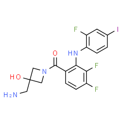 ChemSpider 2D Image | [3-(Aminomethyl)-3-hydroxy-1-azetidinyl][3,4-difluoro-2-[(2-fluoro-4-iodophenyl)amino]phenyl]methanone | C17H15F3IN3O2