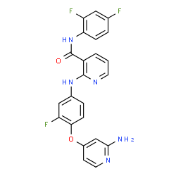 ChemSpider 2D Image | 2-({4-[(2-Amino-4-pyridinyl)oxy]-3-fluorophenyl}amino)-N-(2,4-difluorophenyl)nicotinamide | C23H16F3N5O2