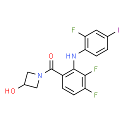 ChemSpider 2D Image | {3,4-Difluoro-2-[(2-fluoro-4-iodophenyl)amino]phenyl}(3-hydroxy-1-azetidinyl)methanone | C16H12F3IN2O2