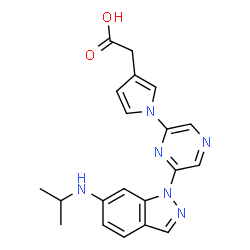 ChemSpider 2D Image | (1-{6-[6-(Isopropylamino)-1H-indazol-1-yl]-2-pyrazinyl}-1H-pyrrol-3-yl)acetic acid | C20H20N6O2