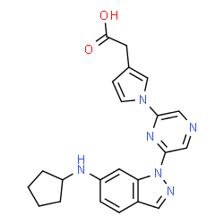 ChemSpider 2D Image | (1-{6-[6-(Cyclopentylamino)-1H-indazol-1-yl]-2-pyrazinyl}-1H-pyrrol-3-yl)acetic acid | C22H22N6O2