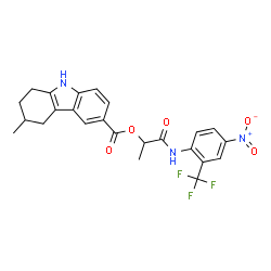 ChemSpider 2D Image | 1-{[4-Nitro-2-(trifluoromethyl)phenyl]amino}-1-oxo-2-propanyl 3-methyl-2,3,4,9-tetrahydro-1H-carbazole-6-carboxylate | C24H22F3N3O5