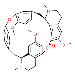 ChemSpider 2D Image | (12S,25R)-5,20,31-Trimethoxy-11,26-dimethyl-2,18-dioxa-11,26-diazaheptacyclo[23.6.2.2~14,17~.1~19,23~.0~3,8~.0~7,12~.0~29,33~]hexatriaconta-1(31),3,5,7,14,16,19(34),20,22,29,32,35-dodecaen-4-ol | C37H40N2O6