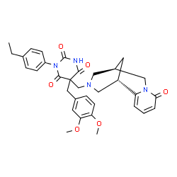 ChemSpider 2D Image | 5-(3,4-Dimethoxybenzyl)-1-(4-ethylphenyl)-5-{[(1S,9R)-6-oxo-7,11-diazatricyclo[7.3.1.0~2,7~]trideca-2,4-dien-11-yl]methyl}-2,4,6(1H,3H,5H)-pyrimidinetrione | C33H36N4O6