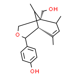 ChemSpider 2D Image | 4-[(1R,5R)-5-(Hydroxymethyl)-6,8,9-trimethyl-3-oxabicyclo[3.3.1]non-7-en-2-yl]phenol | C18H24O3