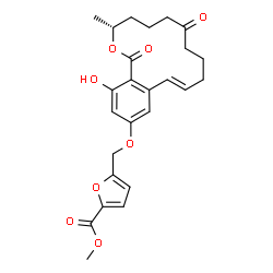 ChemSpider 2D Image | Methyl 5-({[(3R,11E)-16-hydroxy-3-methyl-1,7-dioxo-3,4,5,6,7,8,9,10-octahydro-1H-2-benzoxacyclotetradecin-14-yl]oxy}methyl)-2-furoate | C25H28O8