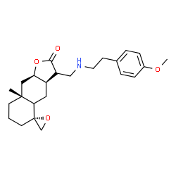 ChemSpider 2D Image | (3aR,5R,8aR,9aR)-3-({[2-(4-Methoxyphenyl)ethyl]amino}methyl)-8a-methyldecahydro-2H-spiro[naphtho[2,3-b]furan-5,2'-oxiran]-2-one | C24H33NO4