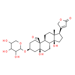 ChemSpider 2D Image | (3beta,5beta)-5,14-Dihydroxy-19-oxo-3-(pentopyranosyloxy)card-20(22)-enolide | C28H40O10
