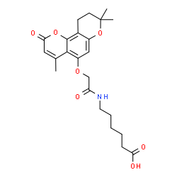 ChemSpider 2D Image | 6-({[(4,8,8-Trimethyl-2-oxo-9,10-dihydro-2H,8H-pyrano[2,3-f]chromen-5-yl)oxy]acetyl}amino)hexanoic acid | C23H29NO7