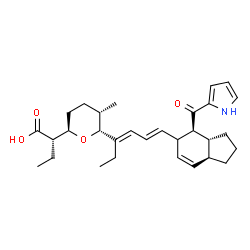 ChemSpider 2D Image | (2R)-2-[(2R,5S,6R)-5-Methyl-6-{(3E,5E)-6-[(3aR,4S,7aS)-4-(1H-pyrrol-2-ylcarbonyl)-2,3,3a,4,5,7a-hexahydro-1H-inden-5-yl]-3,5-hexadien-3-yl}tetrahydro-2H-pyran-2-yl]butanoic acid | C30H41NO4