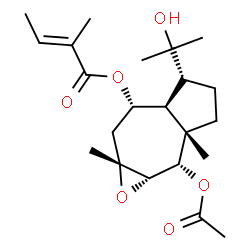 ChemSpider 2D Image | (1aS,2S,2aS,5R,5aS,6S,7aR)-2-Acetoxy-5-(2-hydroxy-2-propanyl)-2a,7a-dimethyldecahydroazuleno[5,6-b]oxiren-6-yl (2E)-2-methyl-2-butenoate | C22H34O6
