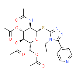 ChemSpider 2D Image | 4-Ethyl-5-(4-pyridinyl)-4H-1,2,4-triazol-3-yl 2-acetamido-3,4,6-tri-O-acetyl-2-deoxy-1-thio-beta-D-glucopyranoside | C23H29N5O8S