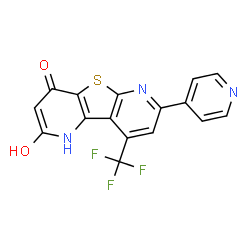 ChemSpider 2D Image | 2-Hydroxy-7-(4-pyridinyl)-9-(trifluoromethyl)pyrido[2',3':4,5]thieno[2,3-b]pyridin-4(1H)-one | C16H8F3N3O2S