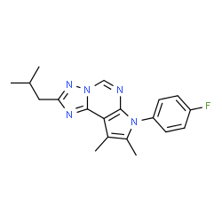 ChemSpider 2D Image | 7-(4-Fluorophenyl)-2-isobutyl-8,9-dimethyl-7H-pyrrolo[3,2-e][1,2,4]triazolo[1,5-c]pyrimidine | C19H20FN5