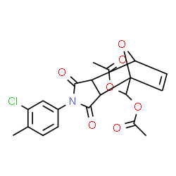 ChemSpider 2D Image | [4-(3-Chloro-4-methylphenyl)-3,5-dioxo-10-oxa-4-azatricyclo[5.2.1.0~2,6~]dec-8-en-1-yl]methylene diacetate | C20H18ClNO7