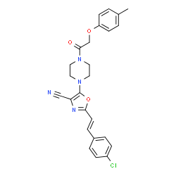 ChemSpider 2D Image | 2-[(E)-2-(4-Chlorophenyl)vinyl]-5-{4-[(4-methylphenoxy)acetyl]-1-piperazinyl}-1,3-oxazole-4-carbonitrile | C25H23ClN4O3