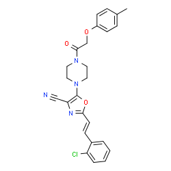 ChemSpider 2D Image | 2-[(E)-2-(2-Chlorophenyl)vinyl]-5-{4-[(4-methylphenoxy)acetyl]-1-piperazinyl}-1,3-oxazole-4-carbonitrile | C25H23ClN4O3