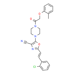 ChemSpider 2D Image | 2-[(E)-2-(2-Chlorophenyl)vinyl]-5-{4-[(2-methylphenoxy)acetyl]-1-piperazinyl}-1,3-oxazole-4-carbonitrile | C25H23ClN4O3